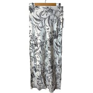 New Womens Small Ivory Black Floral‎ Linen Blend Maxi Skirt Spring Beachy Boho